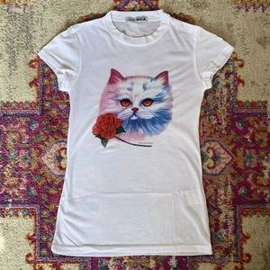 NEW Y2K 2000s Style Women’s / Juniors Kitty Cat Tee Shirt T-shirt